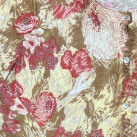 Talbots Womens Large Floral Flower Beaded Bead Knit Cardigan Sweater 3/4 Sleeves - Picture 2 of 5